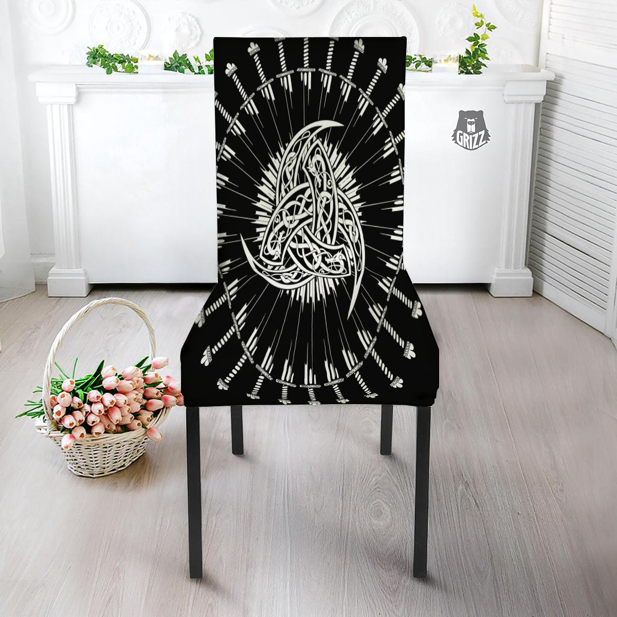 Triple Horn Of Odin Viking Print Dining Chair Slipcover-grizzshop