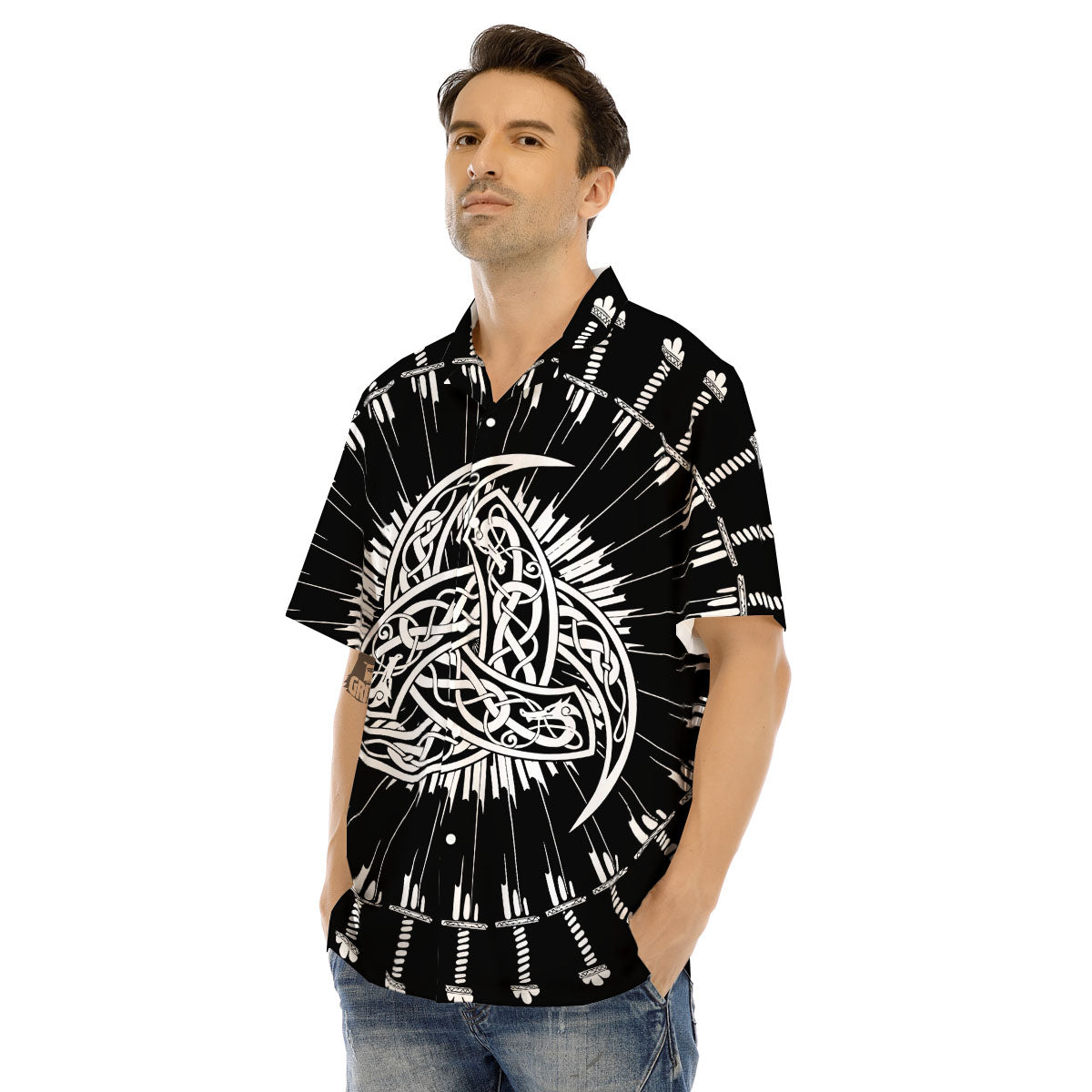 Triple Horn Of Odin Viking Print Men's Hawaiian Shirt-grizzshop