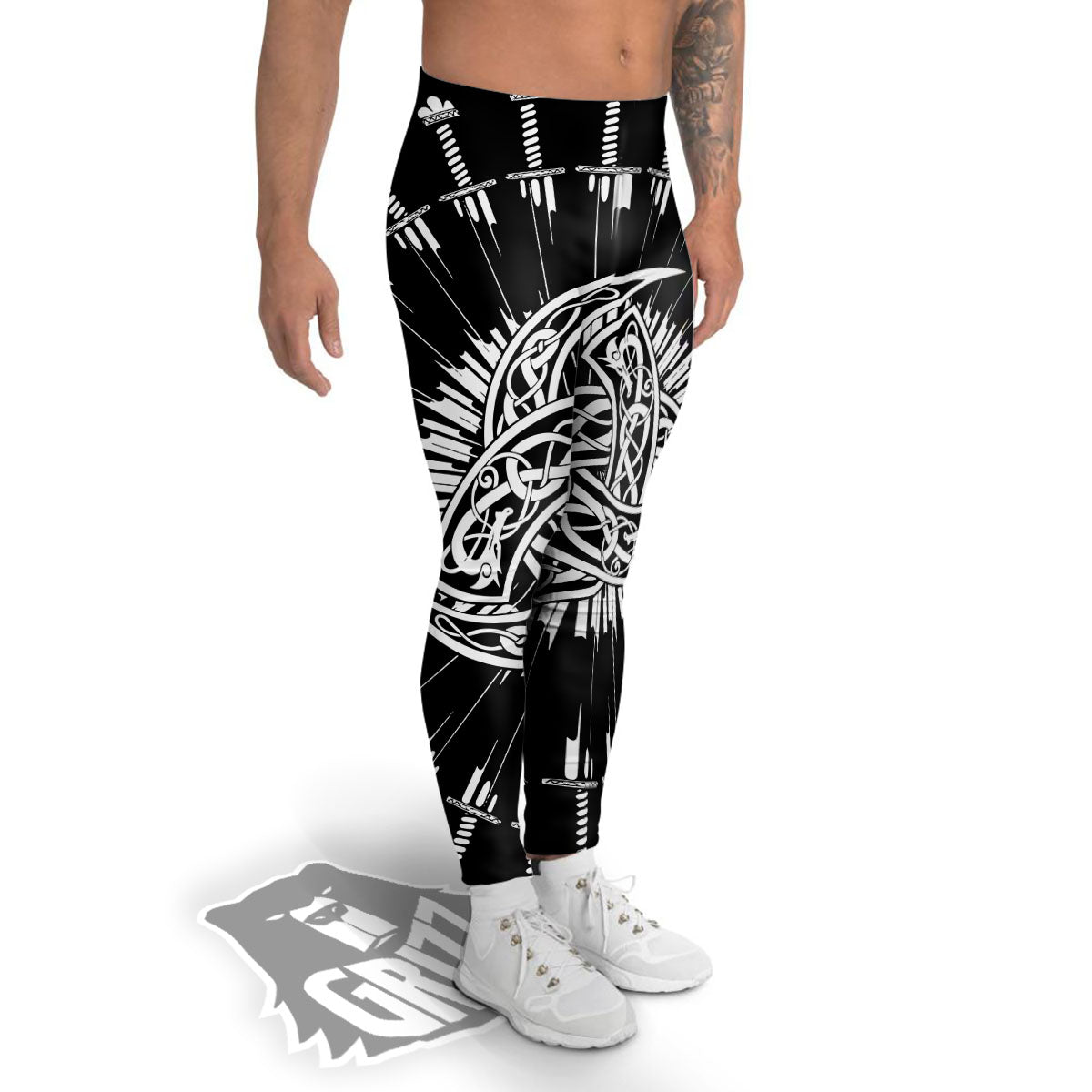 Triple Horn Of Odin Viking Print Men's Leggings-grizzshop