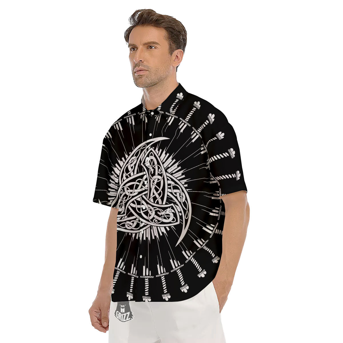 Triple Horn Of Odin Viking Print Men's Short Sleeve Shirts-grizzshop