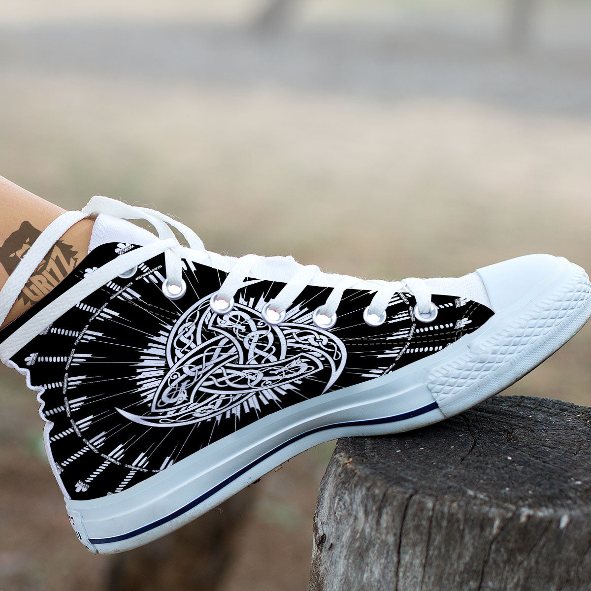 Triple Horn Of Odin Viking Print White High Top Shoes-grizzshop