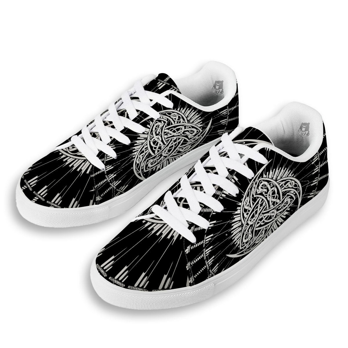 Triple Horn Of Odin Viking Print White Low Top Sneakers-grizzshop