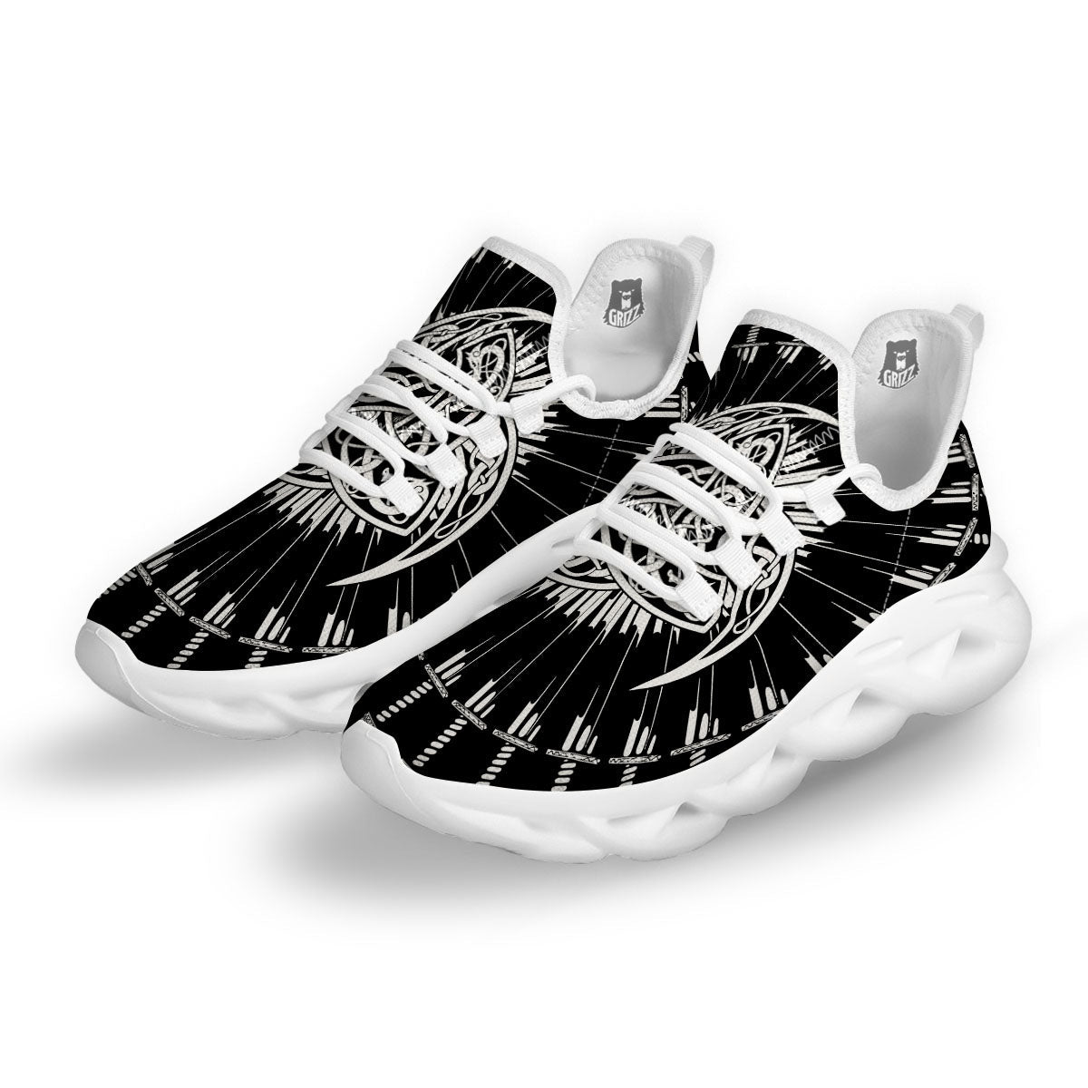 Triple Horn Of Odin Viking Print White Running Shoes-grizzshop