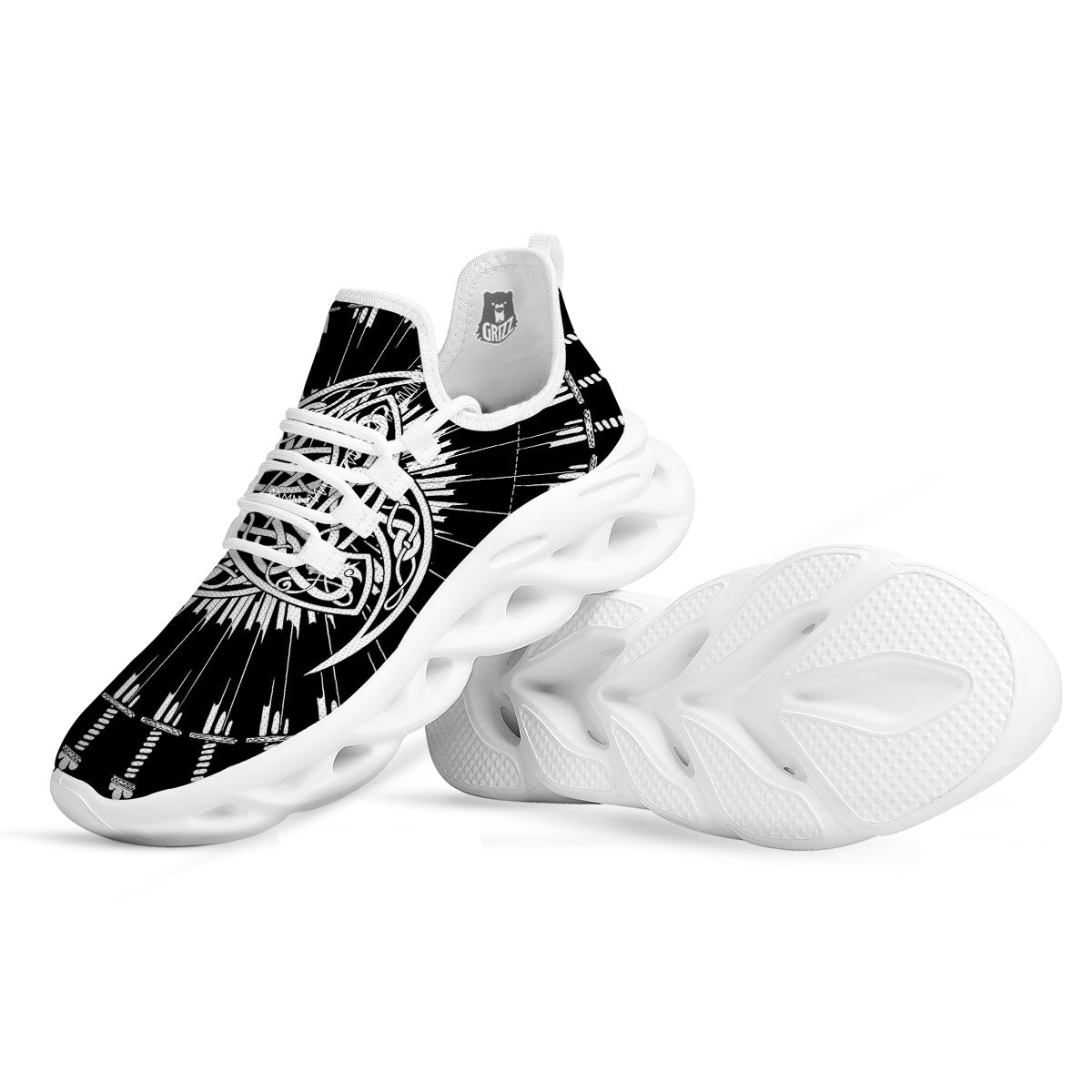 Triple Horn Of Odin Viking Print White Running Shoes-grizzshop