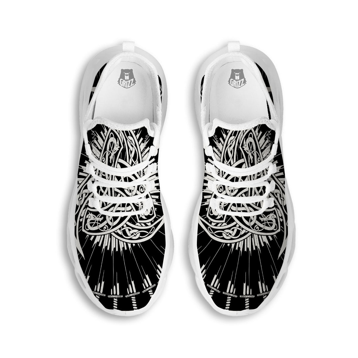 Triple Horn Of Odin Viking Print White Running Shoes-grizzshop
