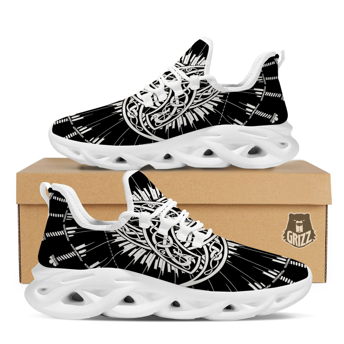 Triple Horn Of Odin Viking Print White Running Shoes-grizzshop