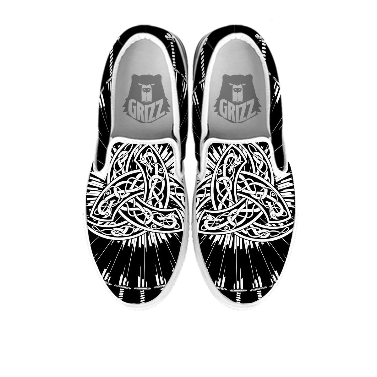 Triple Horn Of Odin Viking Print White Slip On Shoes-grizzshop