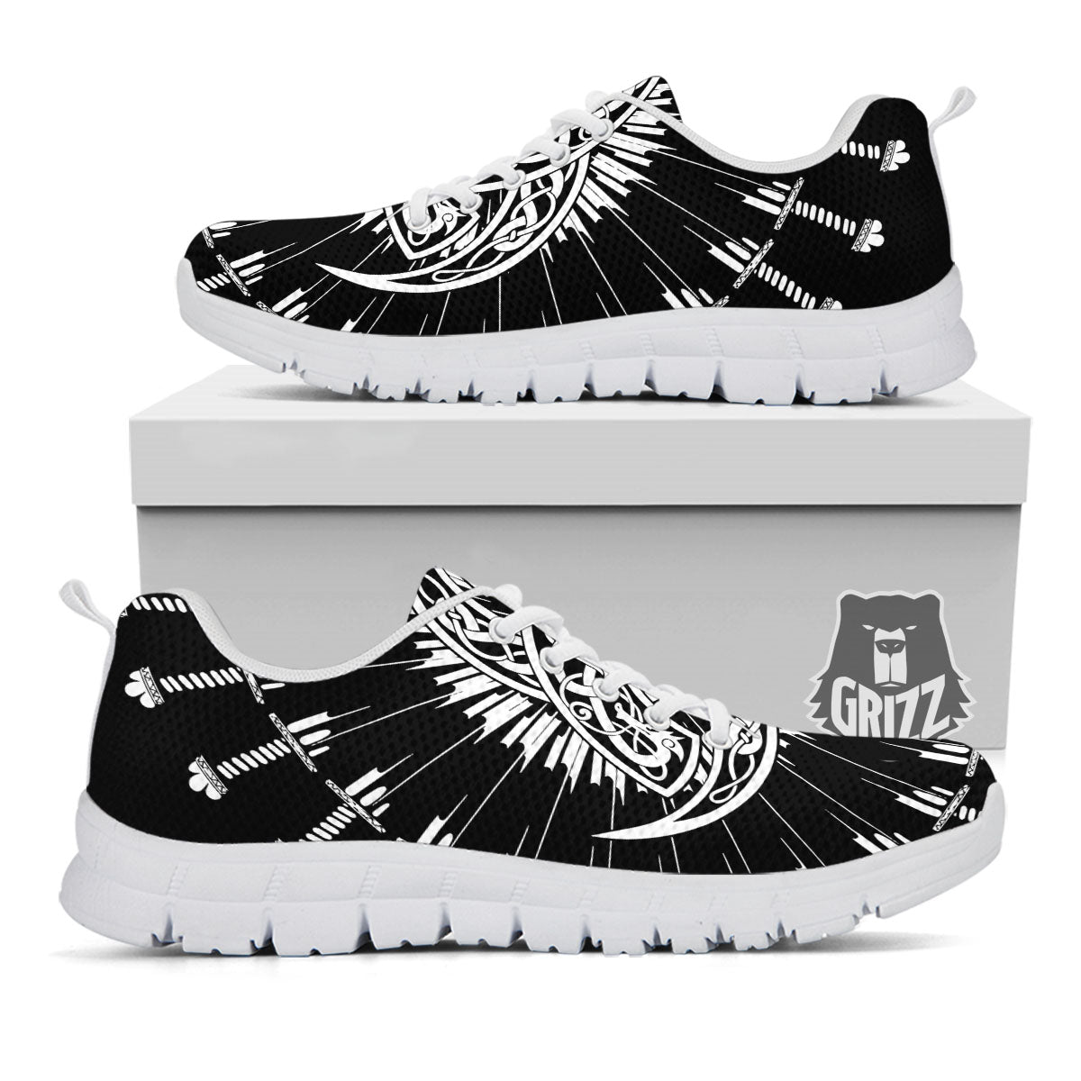 Triple Horn Of Odin Viking Print White Sneaker-grizzshop