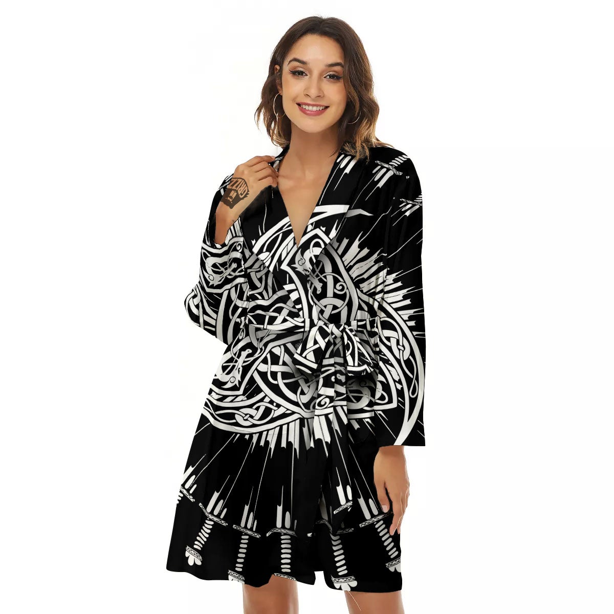 Triple Horn Of Odin Viking Print Women's Robe-grizzshop