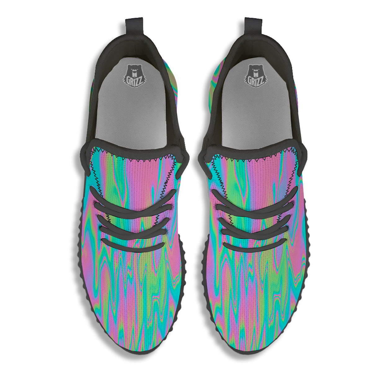 Trippy Abstract Holographic Print Black Walking Shoes-grizzshop