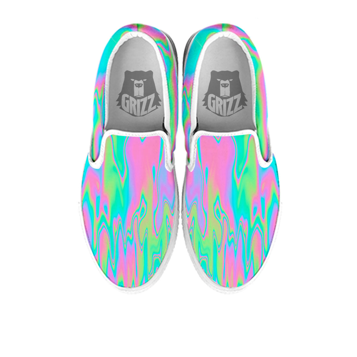 Trippy Abstract Holographic Print White Slip On Shoes-grizzshop