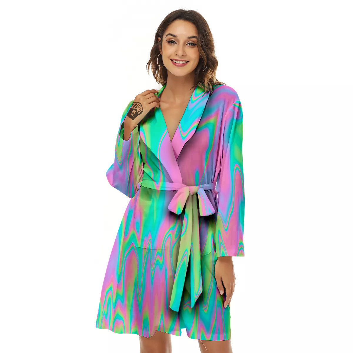 Trippy Abstract Holographic Print Women's Robe-grizzshop