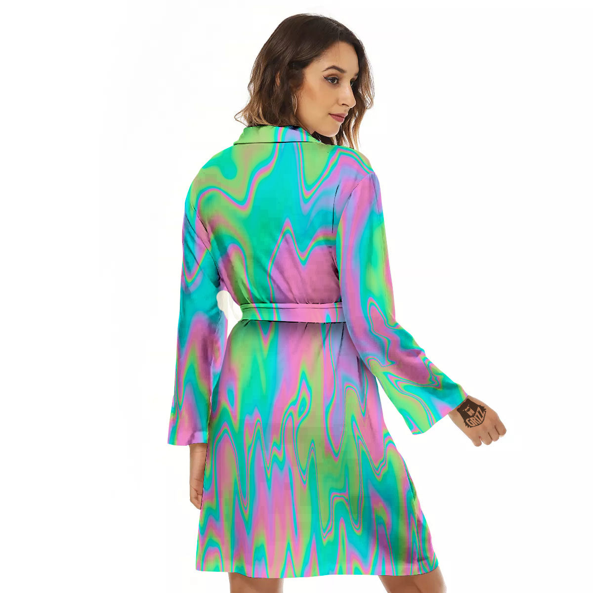 Trippy Abstract Holographic Print Women's Robe-grizzshop