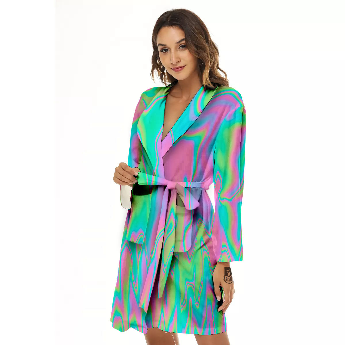 Trippy Abstract Holographic Print Women's Robe-grizzshop