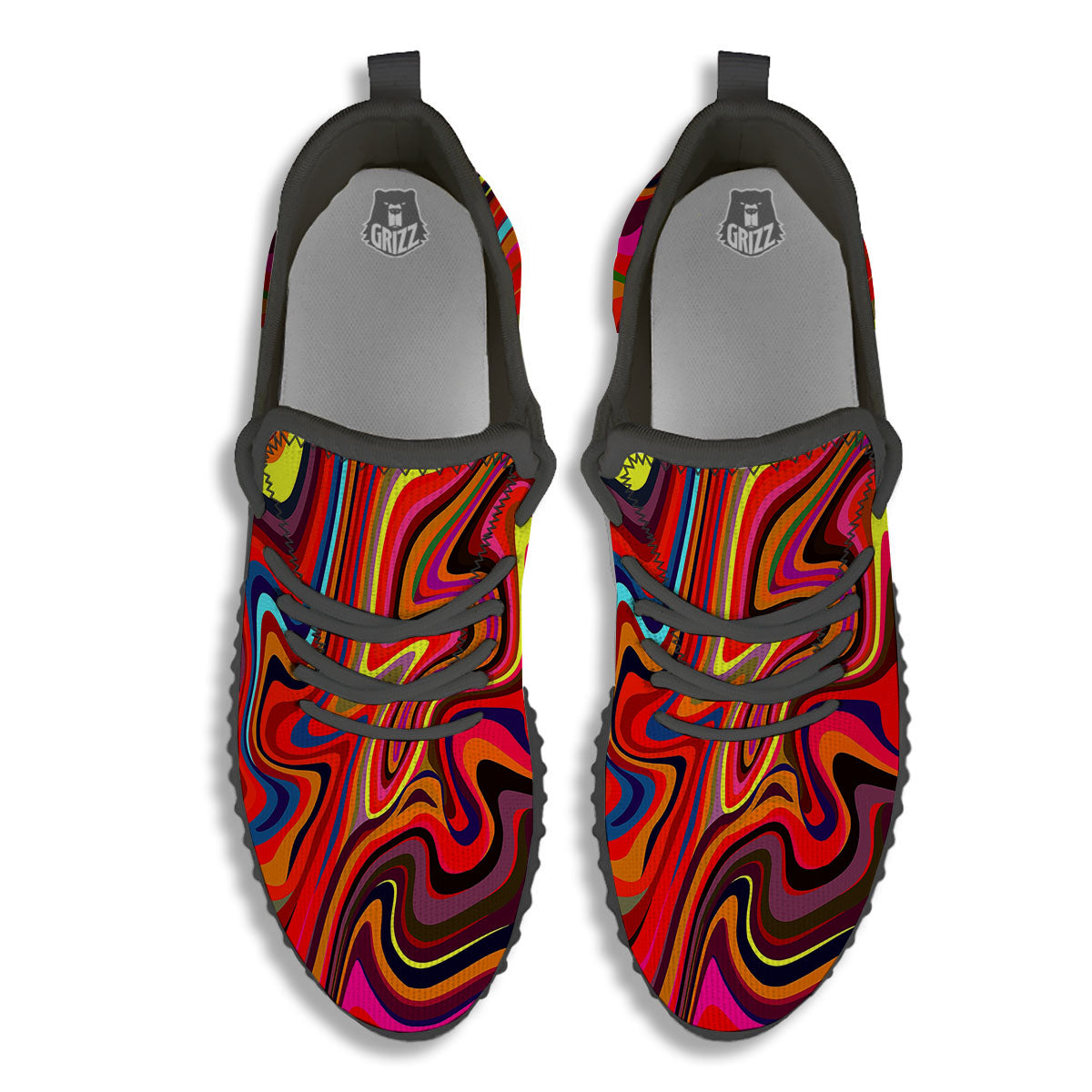 Trippy Abstract Liquid Print Black Walking Shoes-grizzshop