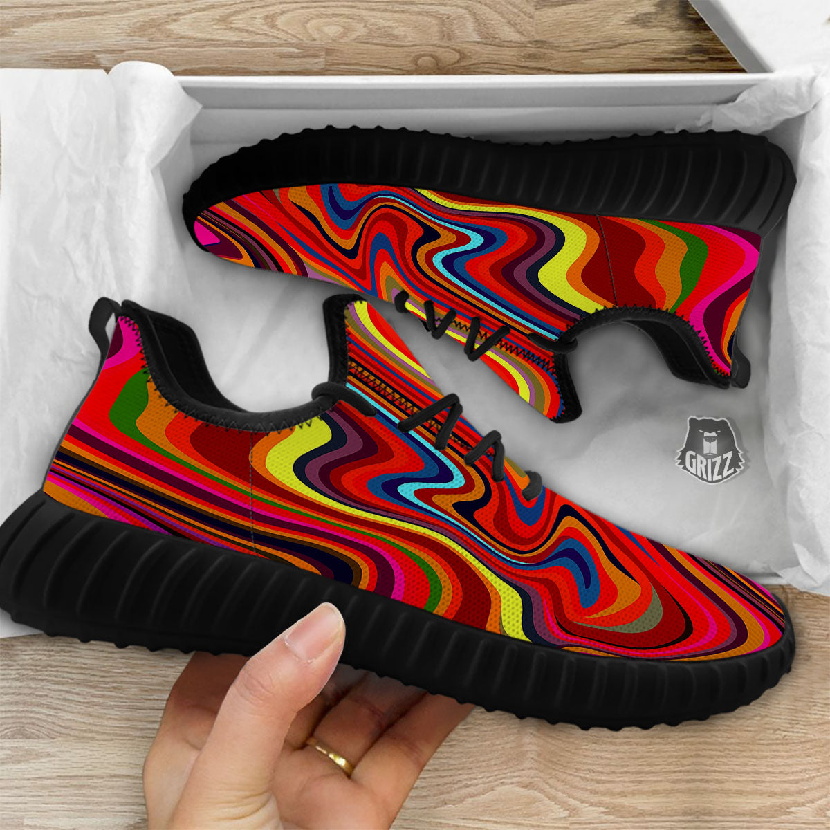 Trippy Abstract Liquid Print Black Walking Shoes-grizzshop