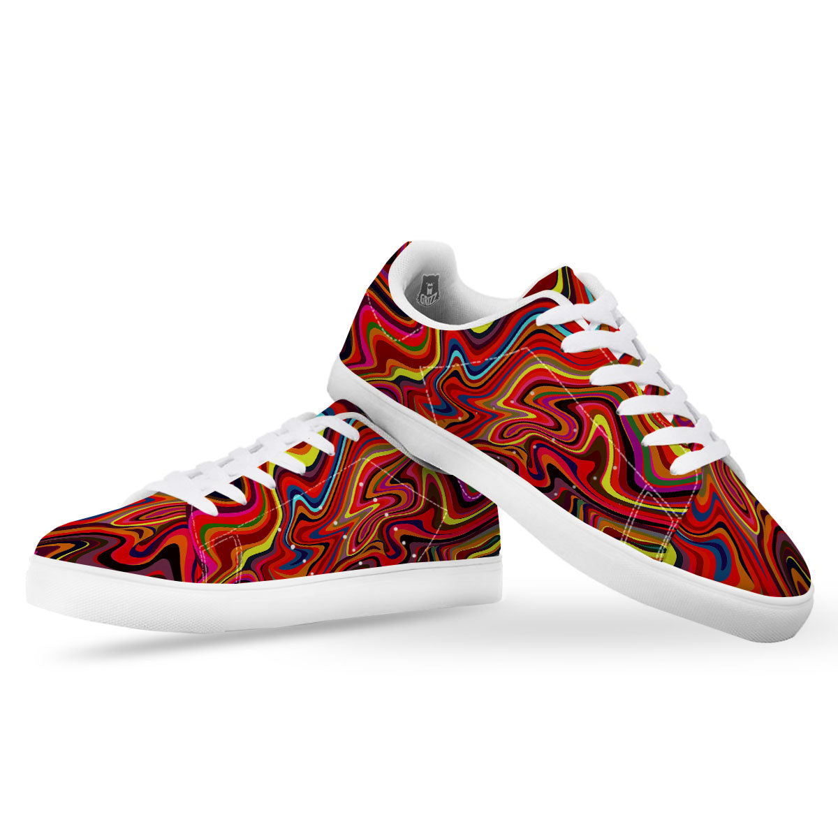 Trippy Abstract Liquid Print White Low Top Sneakers-grizzshop
