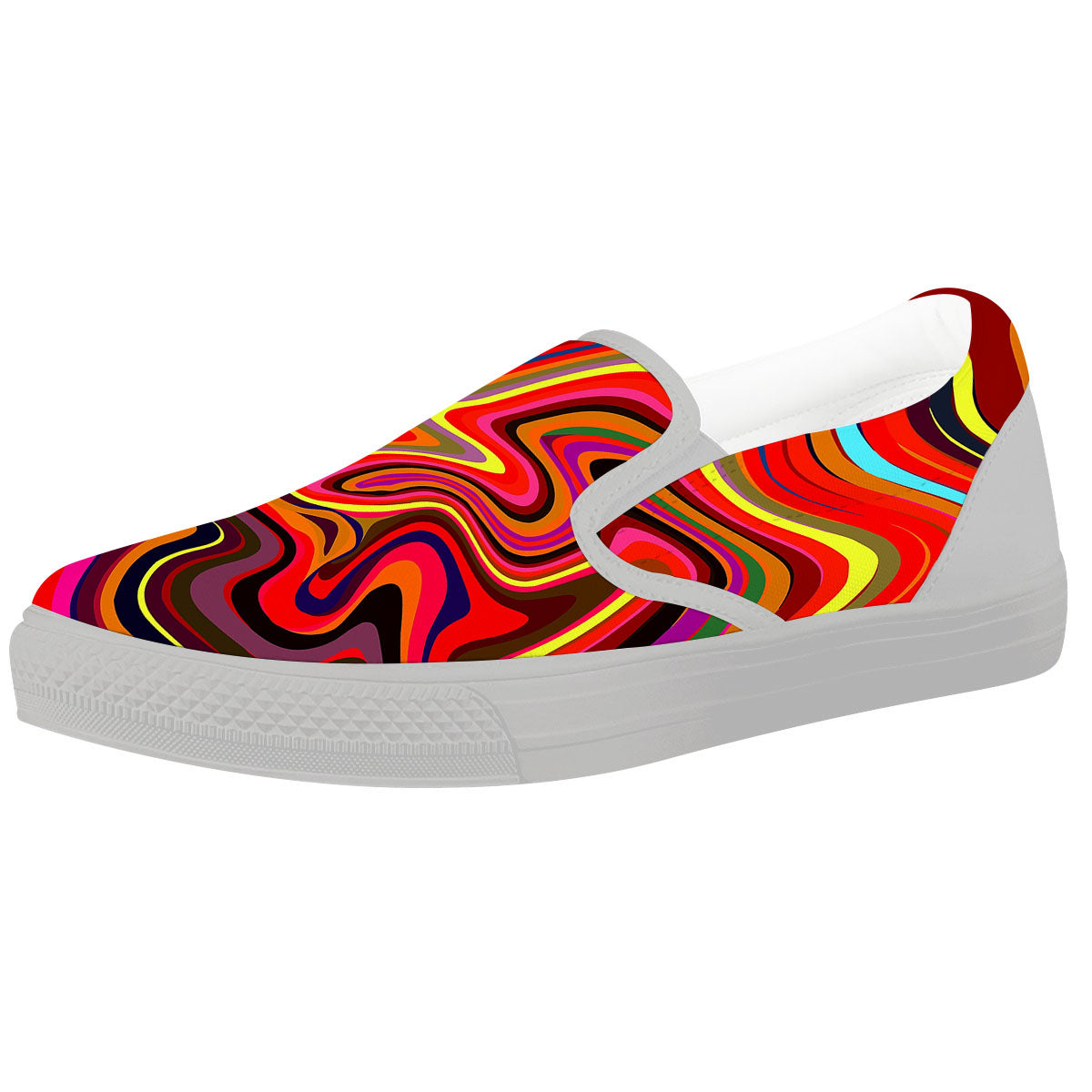 Trippy Abstract Liquid Print White Slip On Shoes-grizzshop
