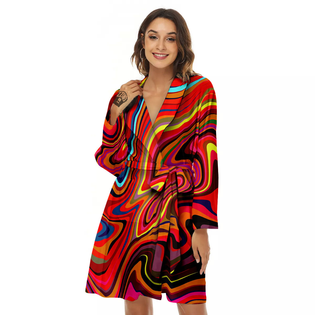 Trippy Abstract Liquid Print Women's Robe-grizzshop