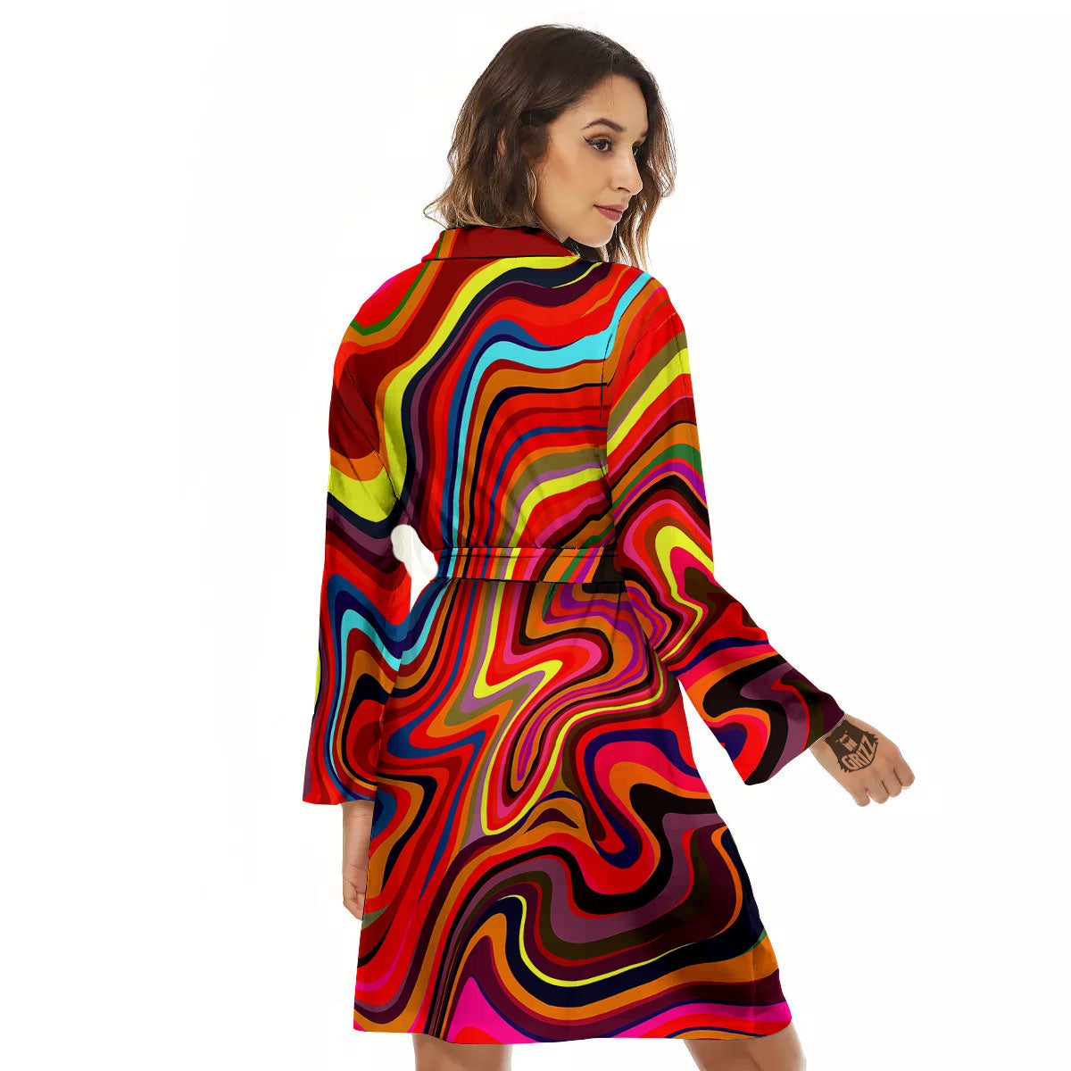 Trippy Abstract Liquid Print Women's Robe-grizzshop