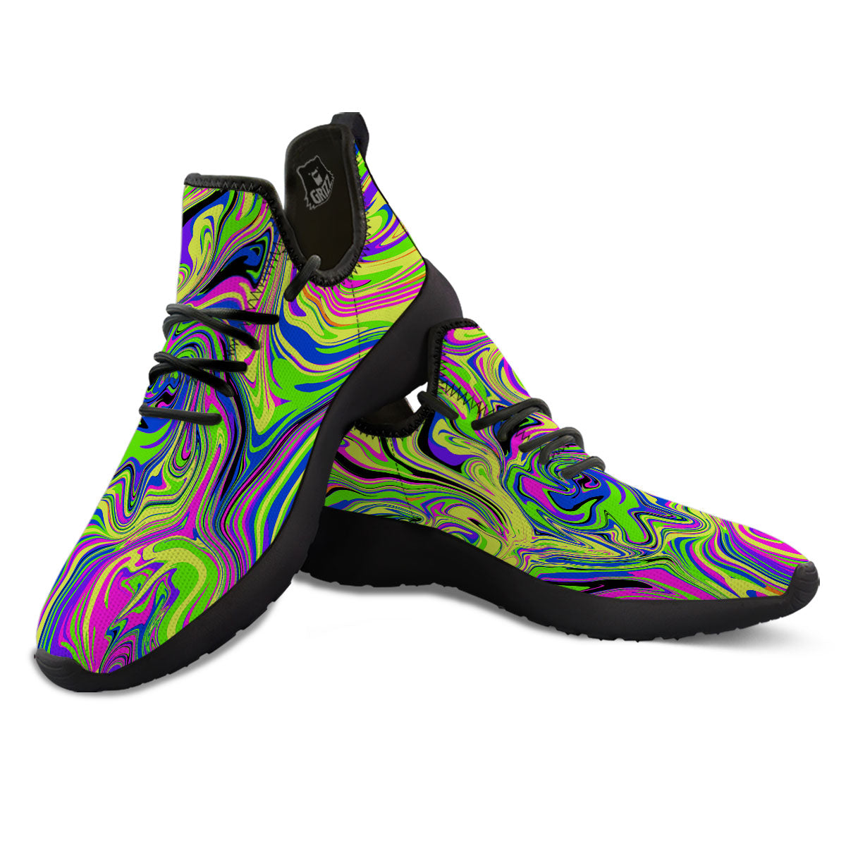 Trippy Abstract Neon Print Black Athletic Shoes-grizzshop