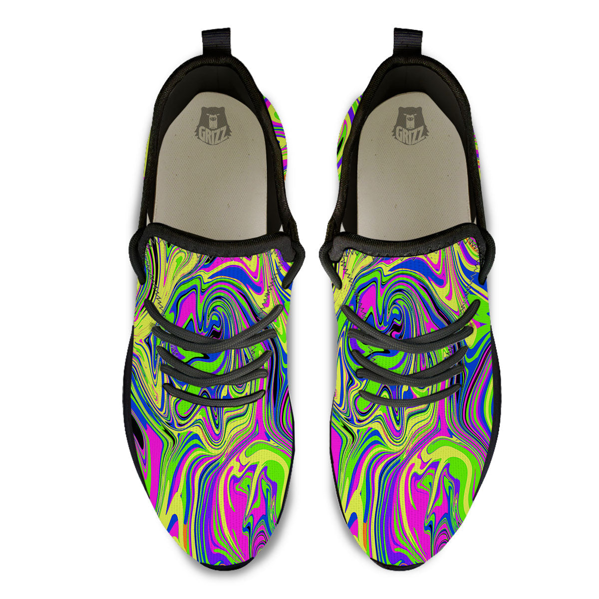 Trippy Abstract Neon Print Black Athletic Shoes-grizzshop