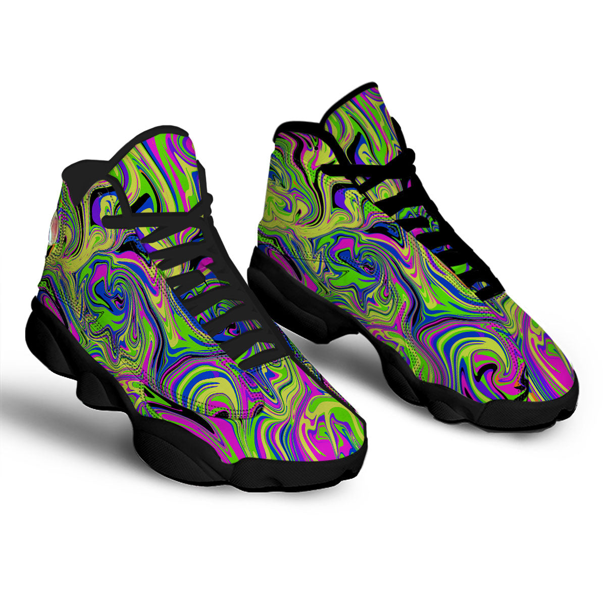 Trippy Abstract Neon Print Black Basketball Shoes-grizzshop