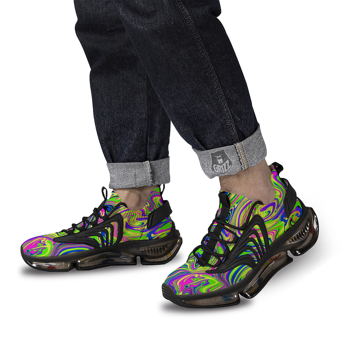 Trippy Abstract Neon Print Black Gym Shoes-grizzshop