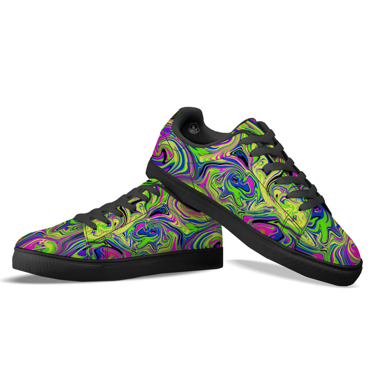 Trippy Abstract Neon Print Black Low Top Sneakers-grizzshop