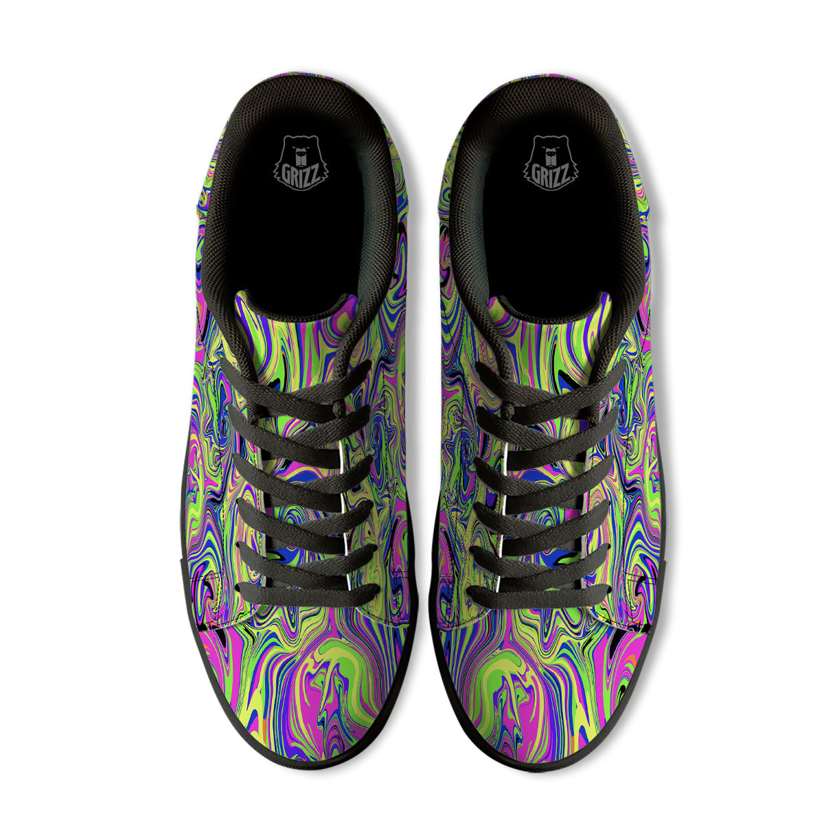 Trippy Abstract Neon Print Black Low Top Sneakers-grizzshop