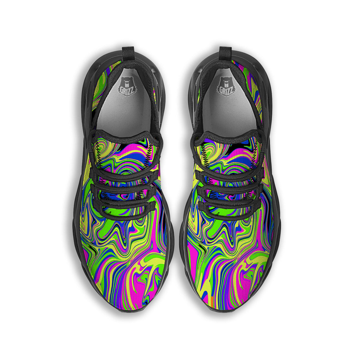 Trippy Abstract Neon Print Black Running Shoes-grizzshop