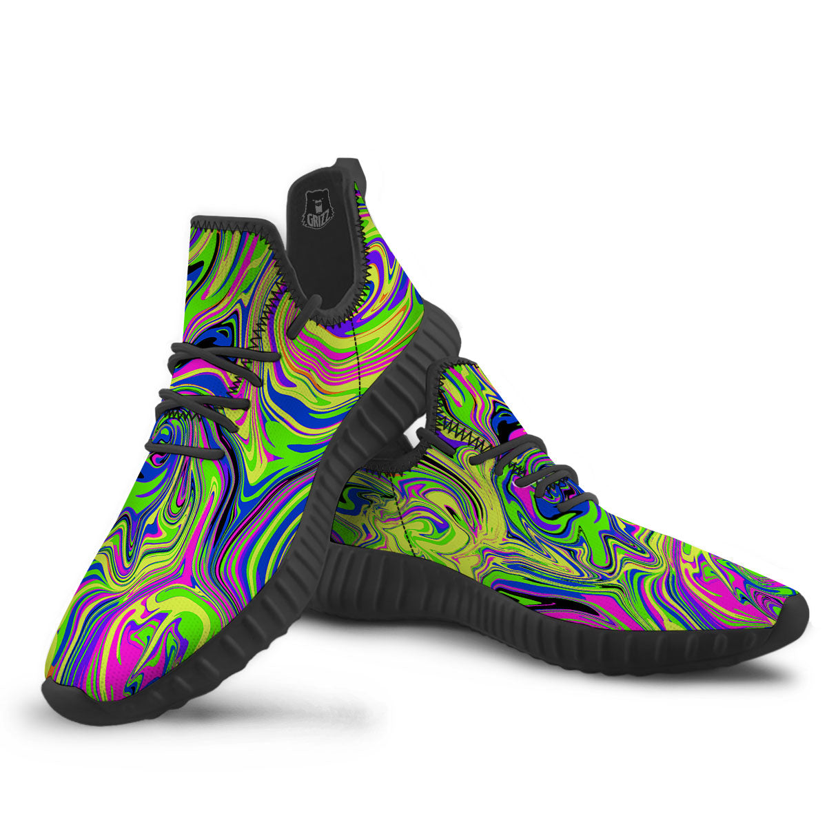 Trippy Abstract Neon Print Black Walking Shoes-grizzshop