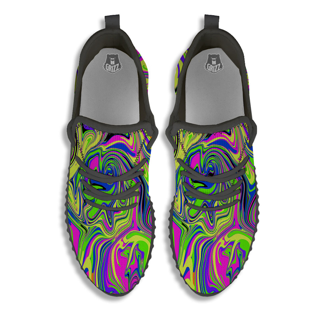 Trippy Abstract Neon Print Black Walking Shoes-grizzshop