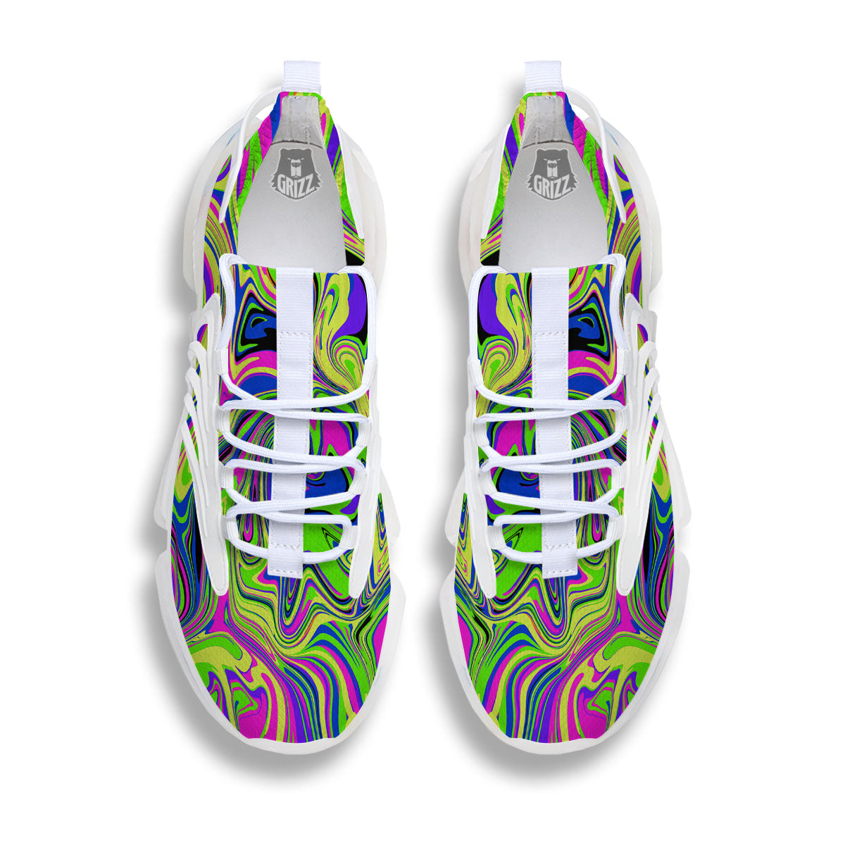 Trippy Abstract Neon Print White Gym Shoes-grizzshop