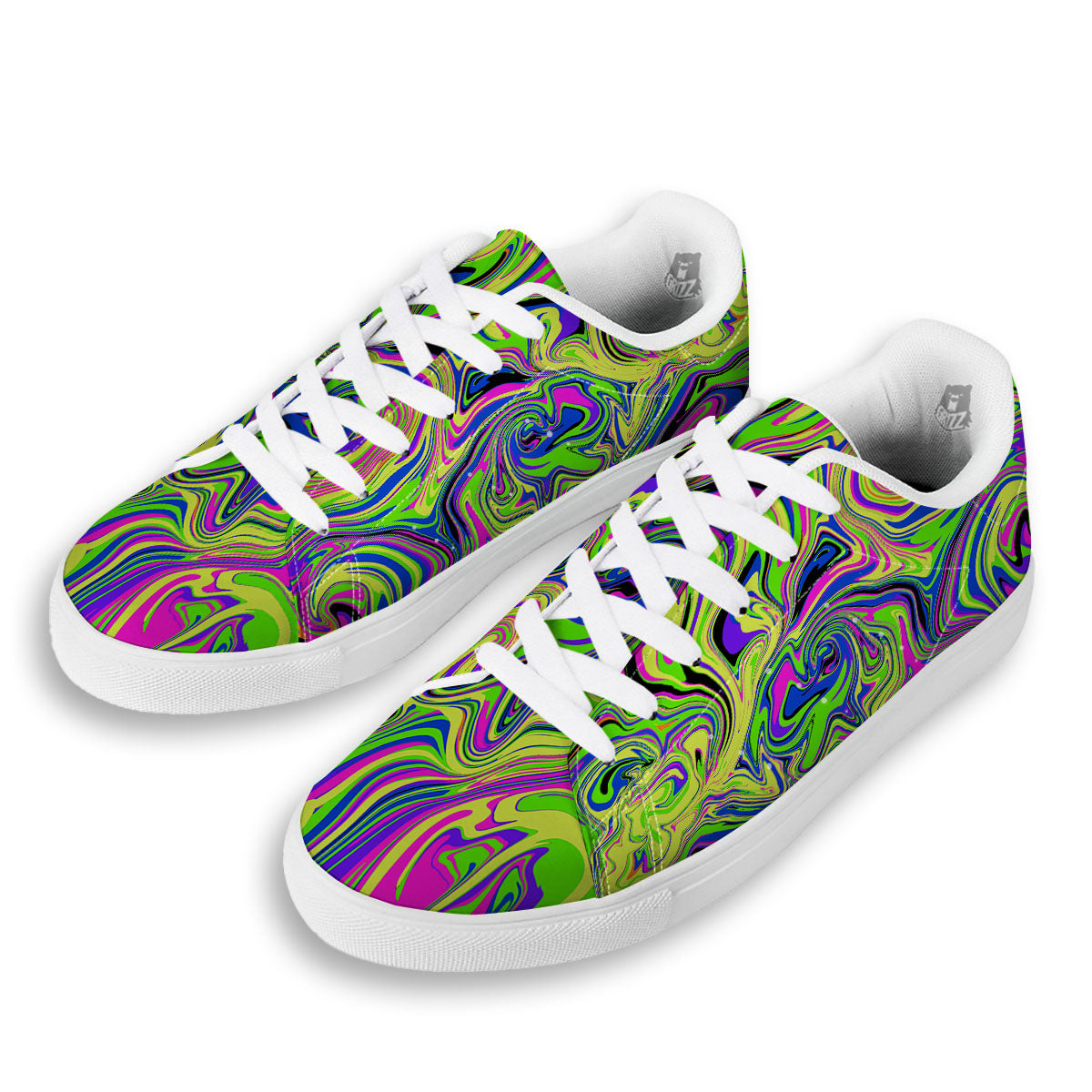 Trippy Abstract Neon Print White Low Top Sneakers-grizzshop