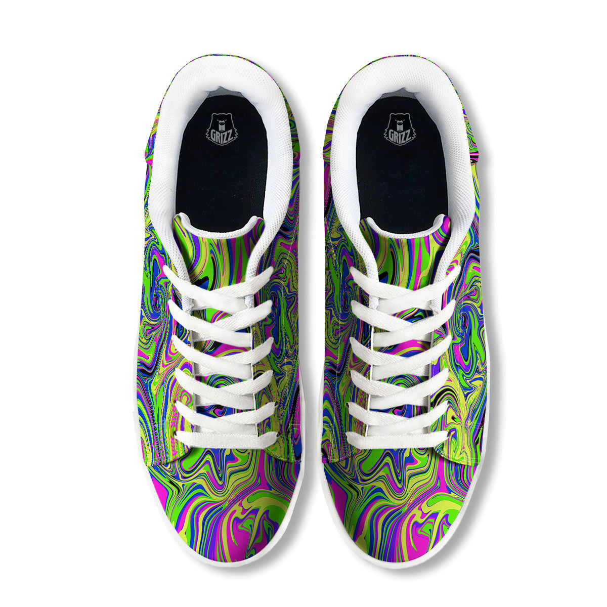 Trippy Abstract Neon Print White Low Top Sneakers-grizzshop