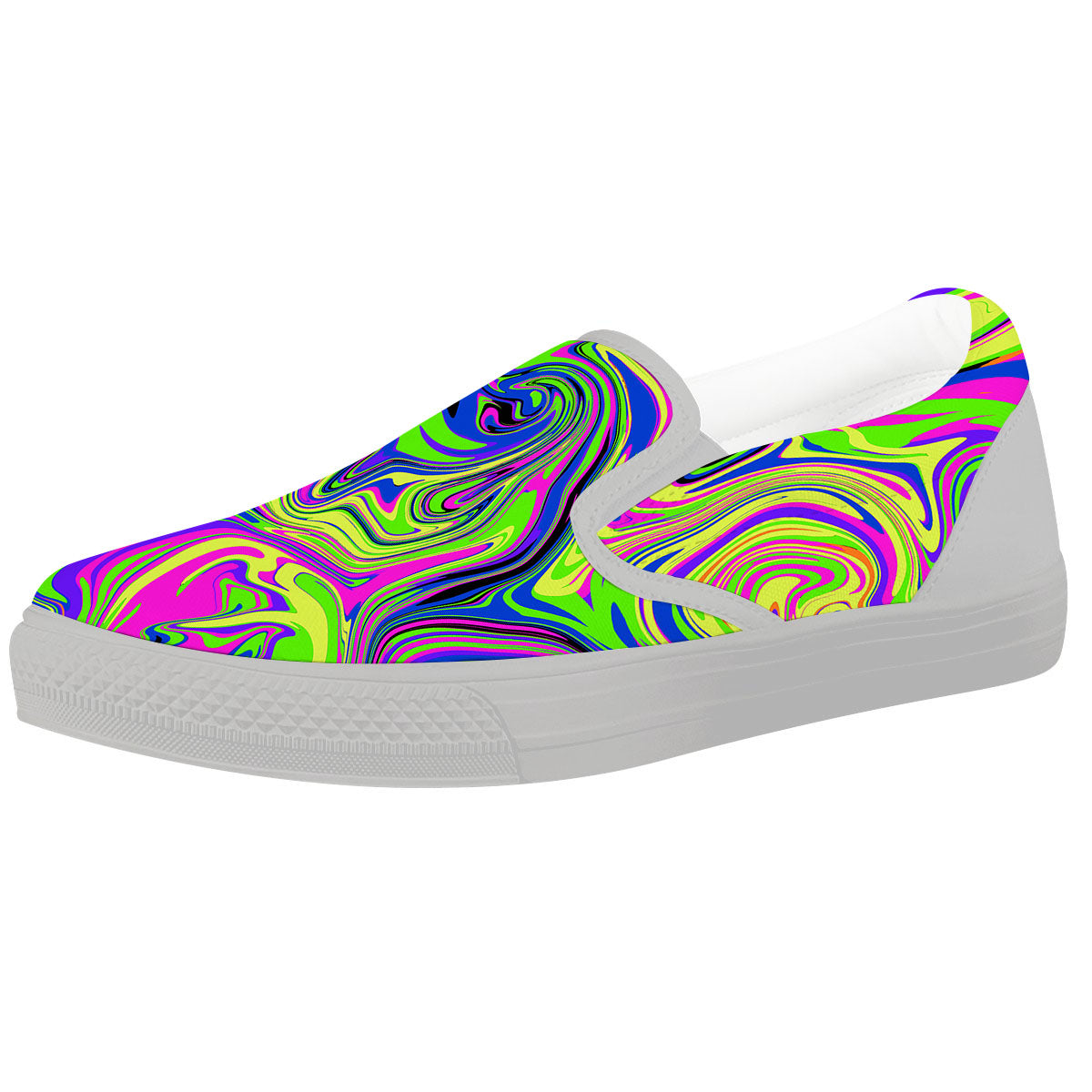 Trippy Abstract Neon Print White Slip On Shoes-grizzshop