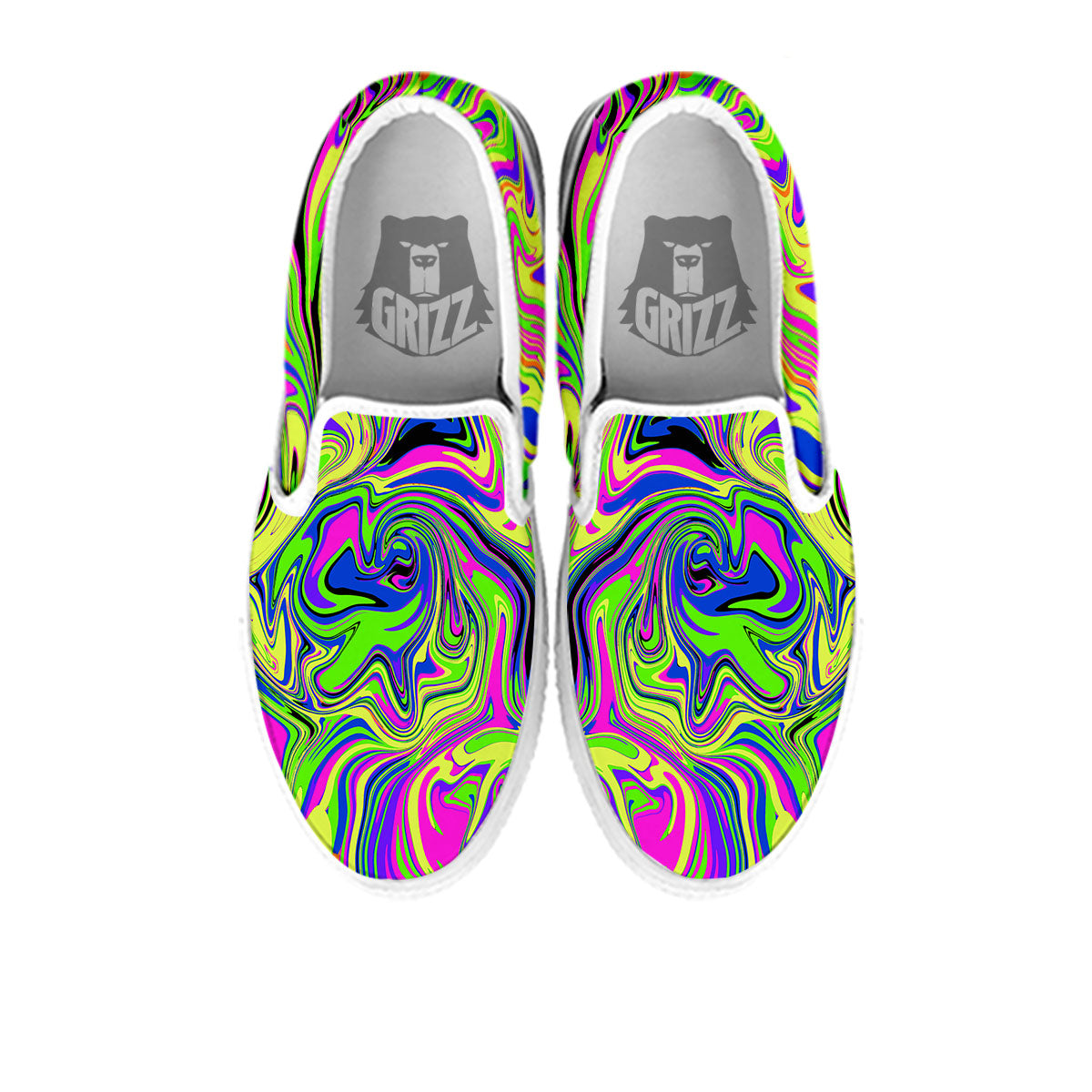 Trippy Abstract Neon Print White Slip On Shoes-grizzshop