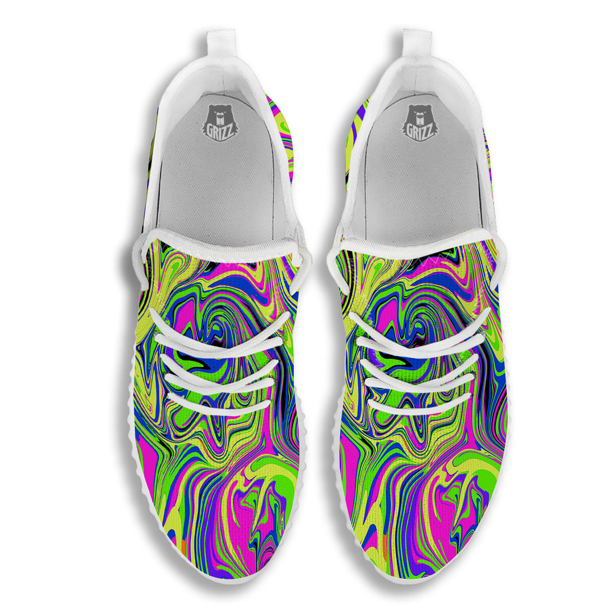 Trippy Abstract Neon Print White Walking Shoes-grizzshop