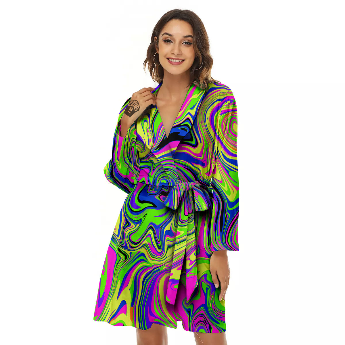Trippy Abstract Neon Print Women's Robe-grizzshop