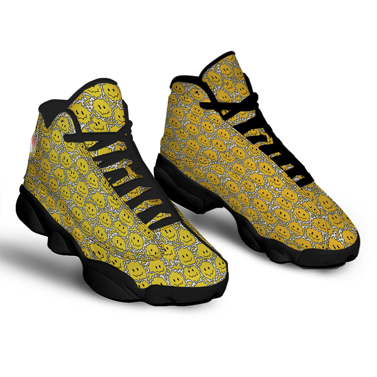 Trippy Abstract Psychedelic Emoji Print Black Basketball Shoes-grizzshop
