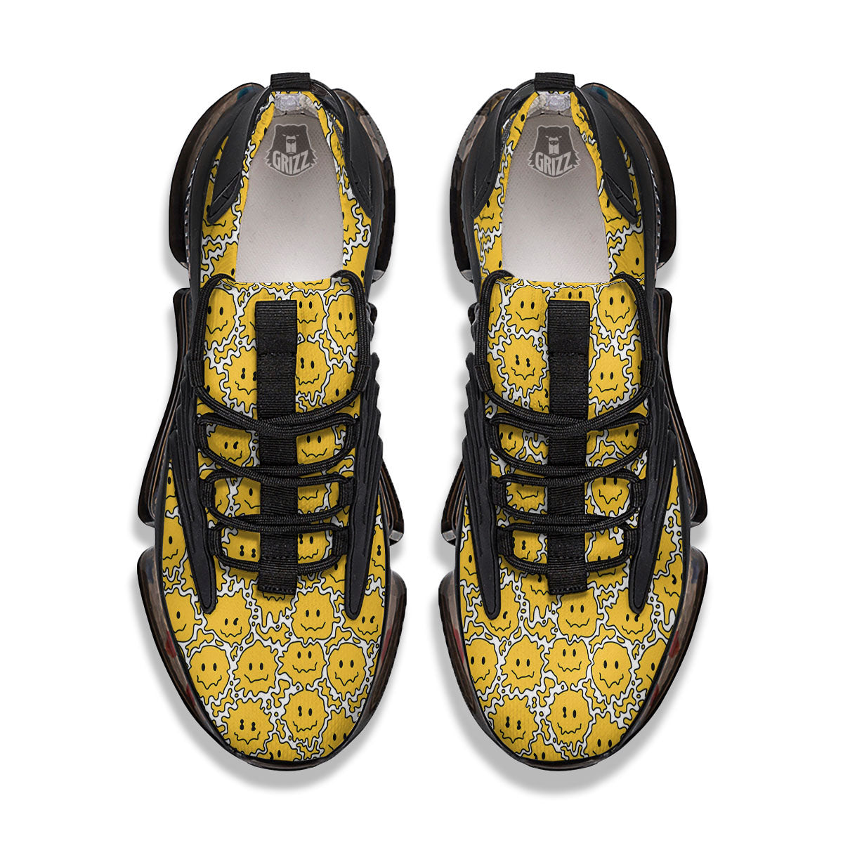 Trippy Abstract Psychedelic Emoji Print Black Gym Shoes-grizzshop