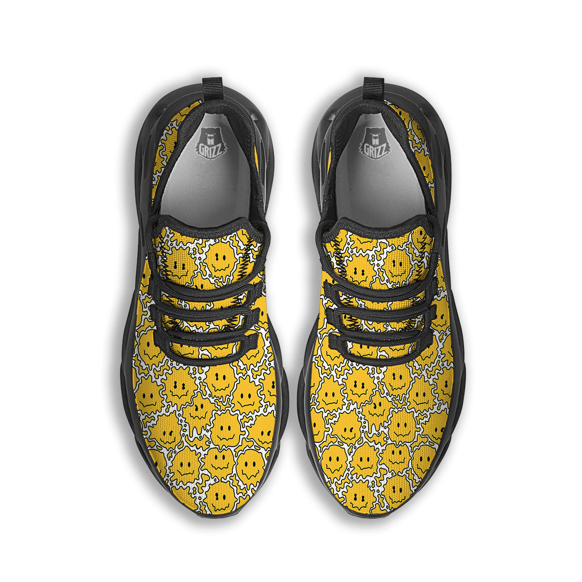 Trippy Abstract Psychedelic Emoji Print Black Running Shoes-grizzshop