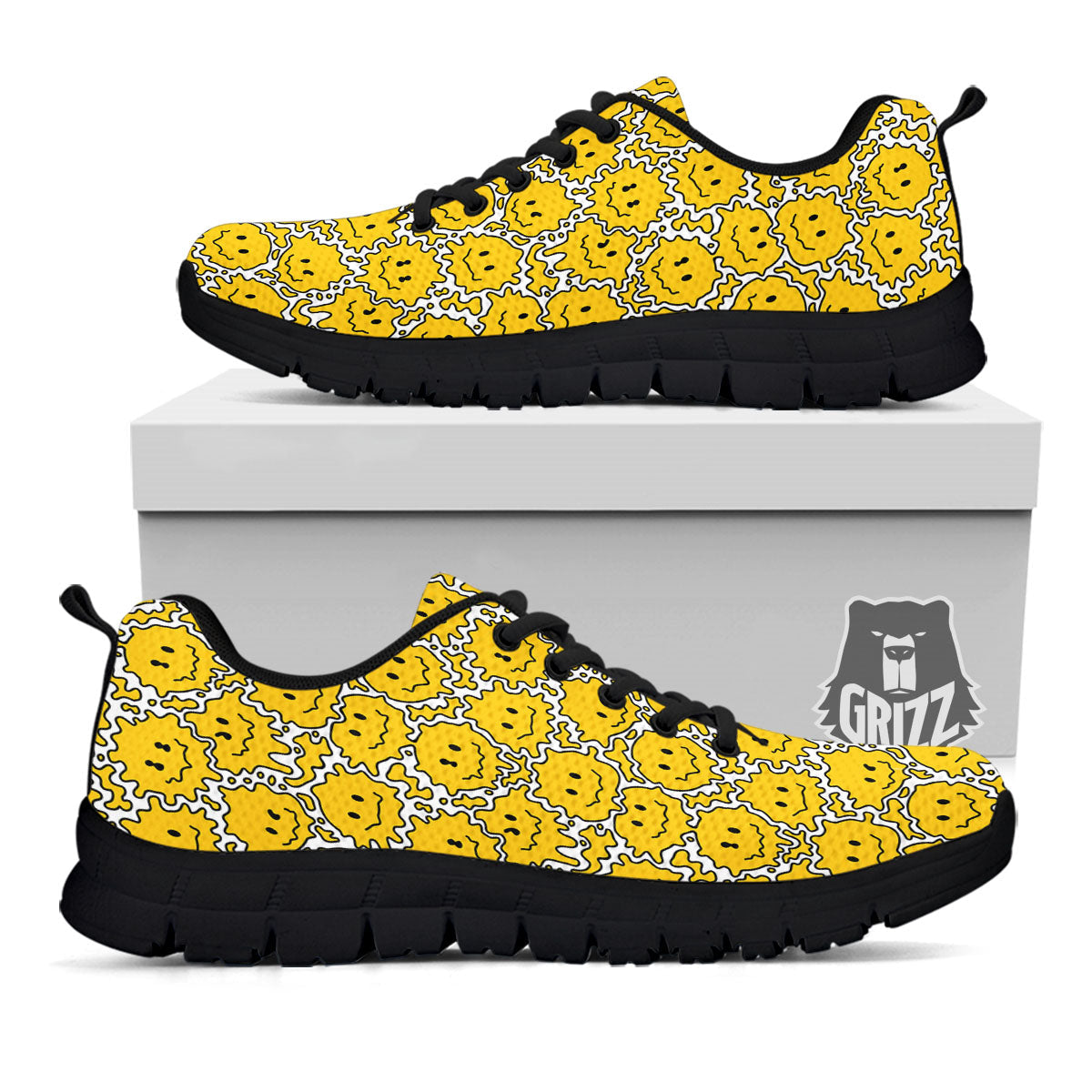 Trippy Abstract Psychedelic Emoji Print Black Sneaker-grizzshop