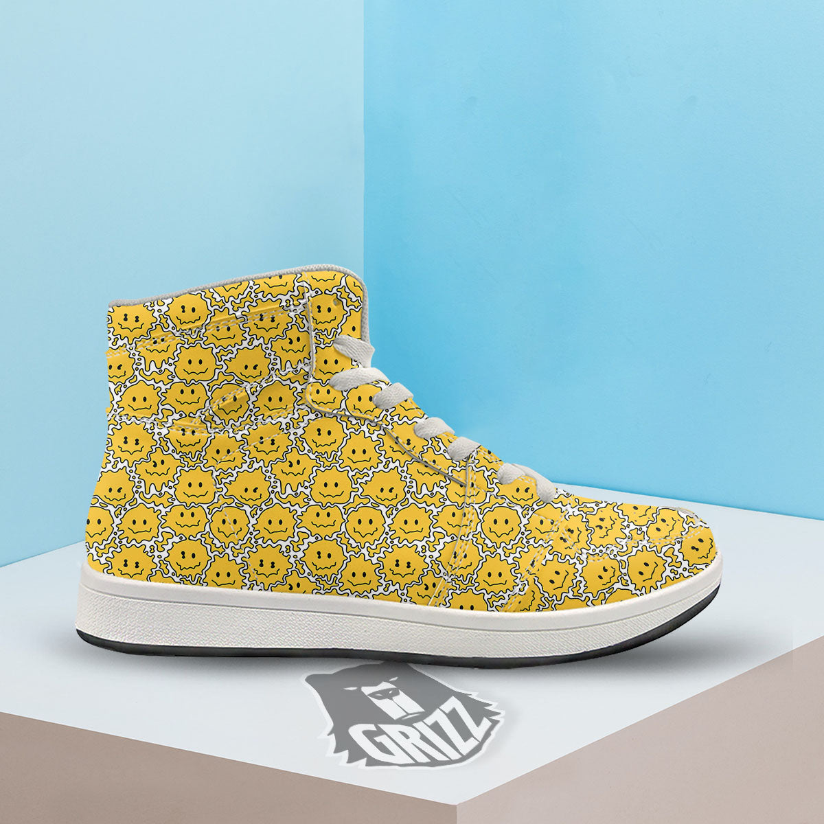 Trippy Abstract Psychedelic Emoji Print High Top Sneakers-grizzshop