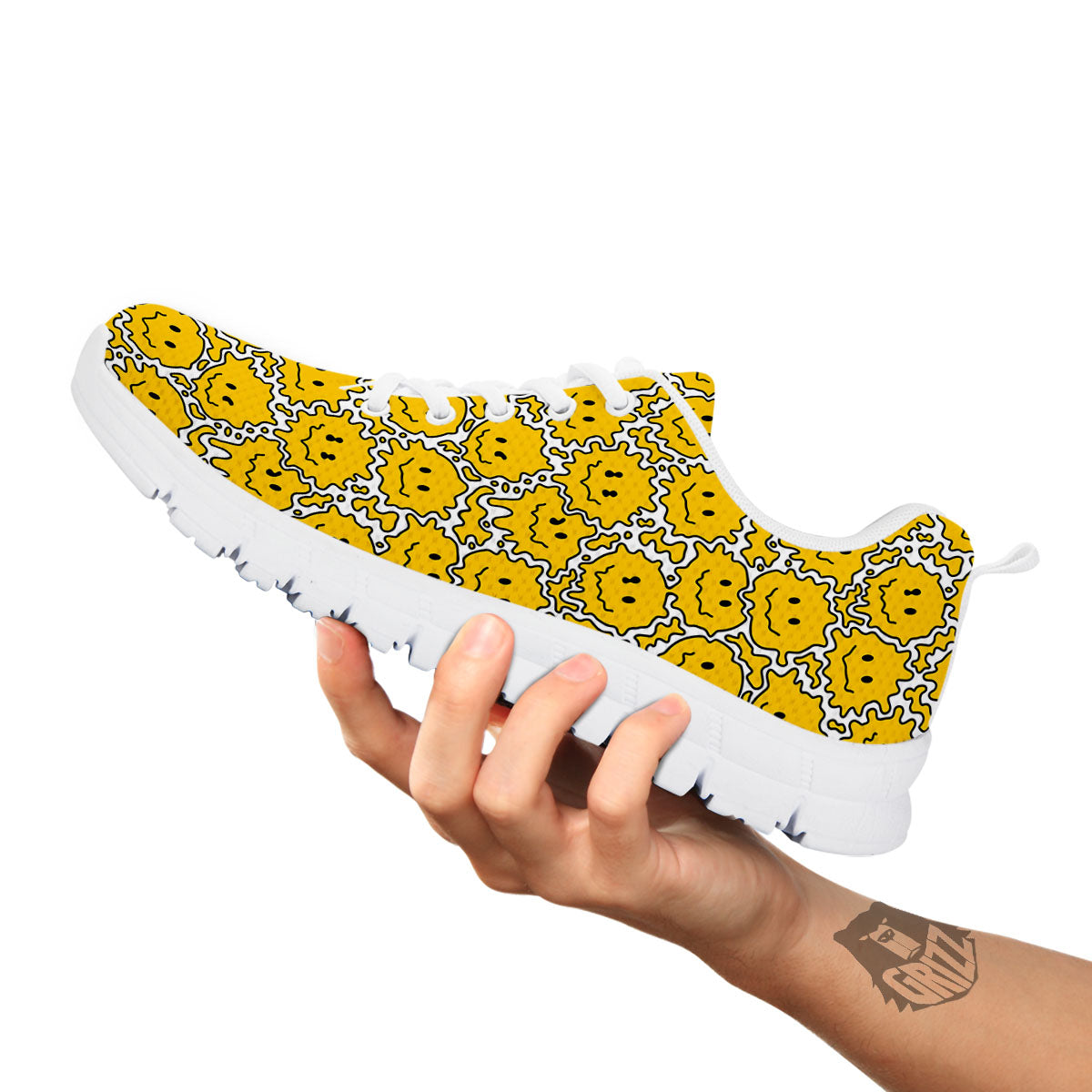 Trippy Abstract Psychedelic Emoji Print White Sneaker-grizzshop