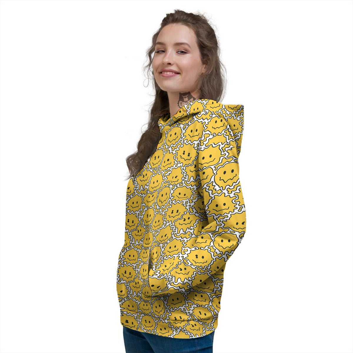Trippy Abstract Psychedelic Emoji Print Women's Hoodie-grizzshop