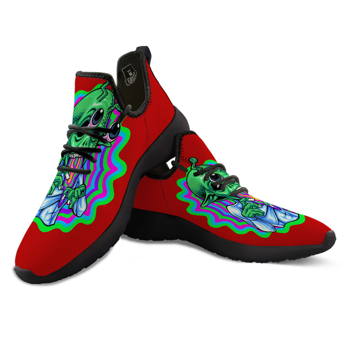 Trippy Alien Crazy Print Black Athletic Shoes-grizzshop