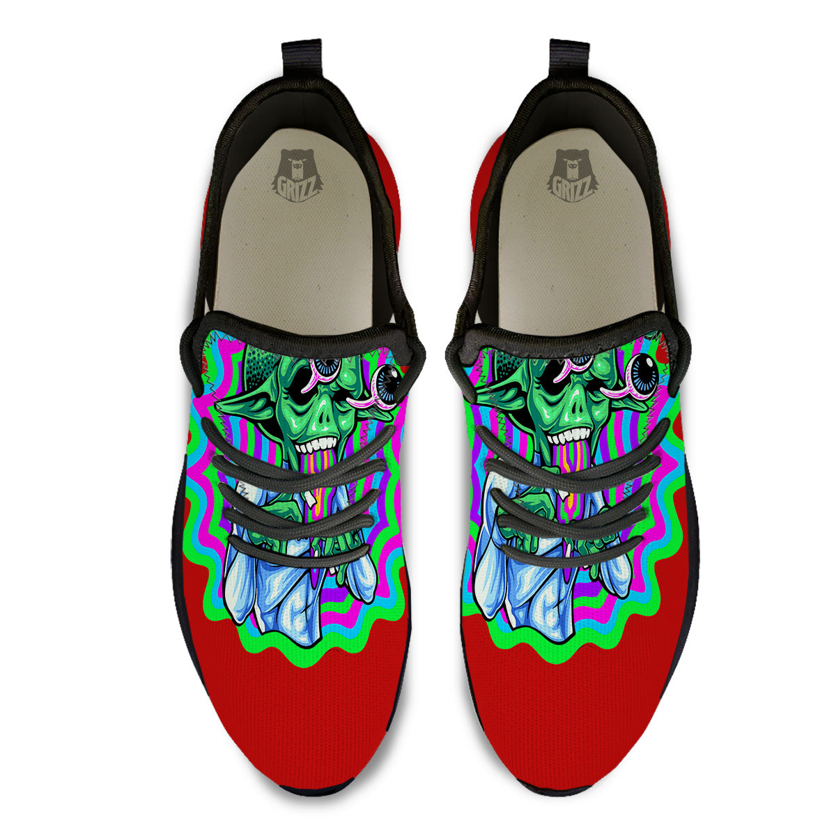 Trippy Alien Crazy Print Black Athletic Shoes-grizzshop