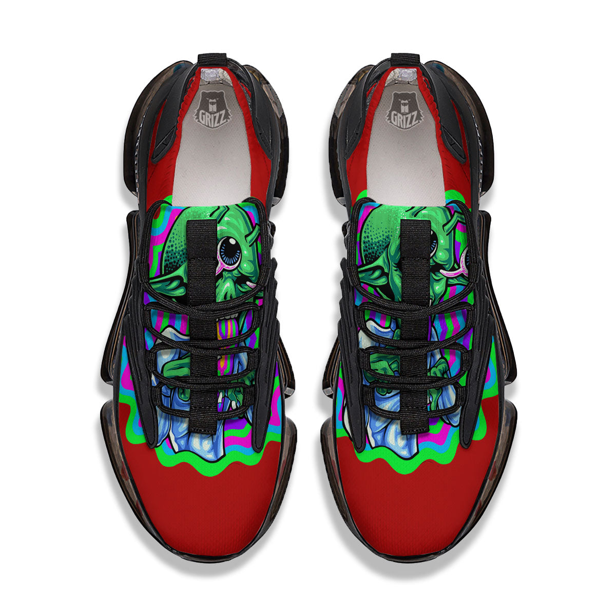 Trippy Alien Crazy Print Black Gym Shoes-grizzshop